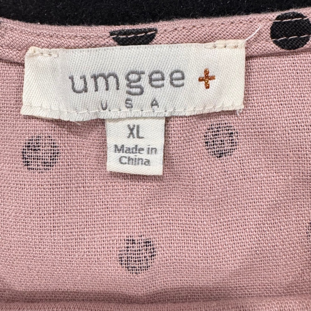 Umgee Polka Dot Linen Cotton Fringe Trim Tunic Top XL Dusty Rose Black - Picture 7 of 9